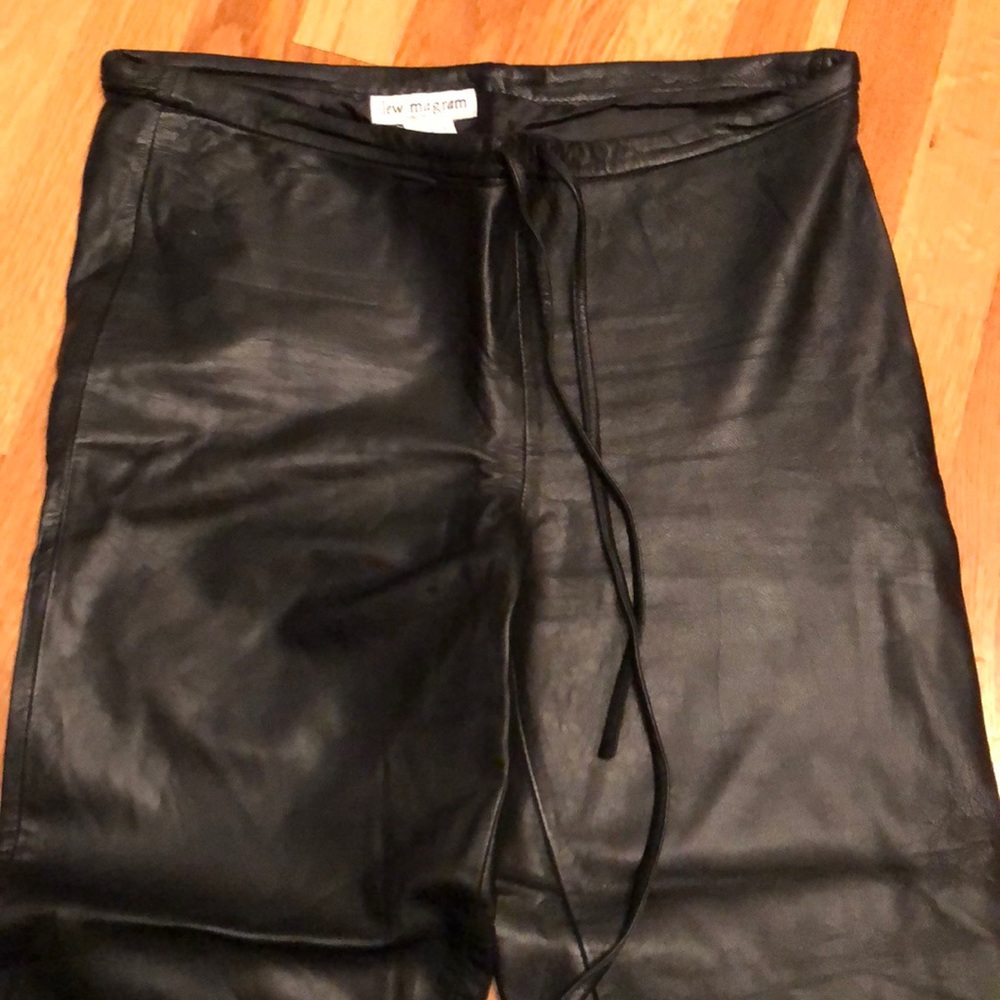 Black leather crop pants